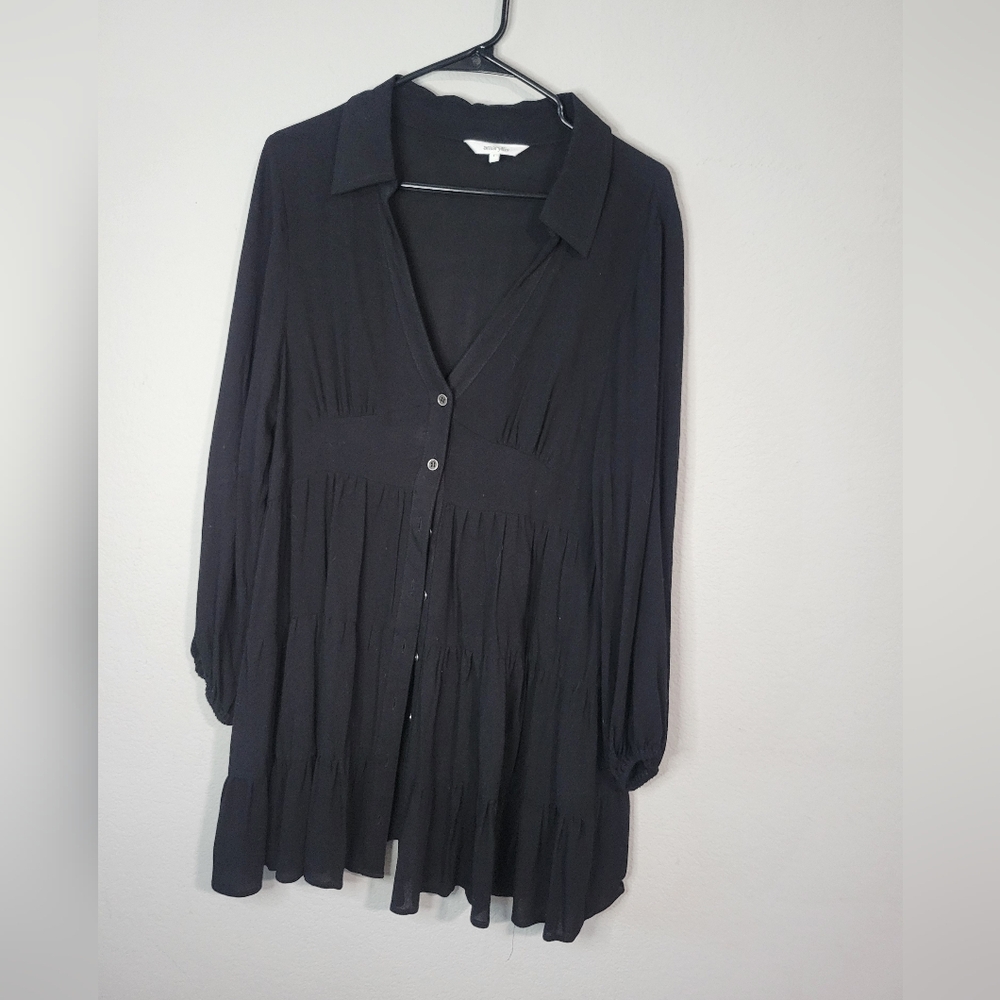 Amaryllis Black Buttoned Long Sleeve Dress